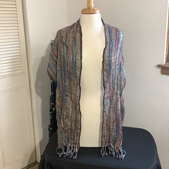 Unbranded. Metallic Boho Womens Fringe Scarf Shawl - Picture 1 of 7